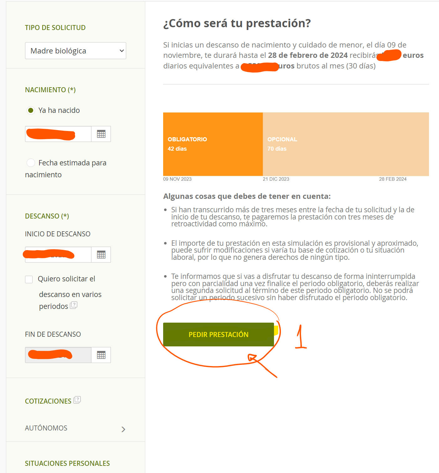 pedir prestación