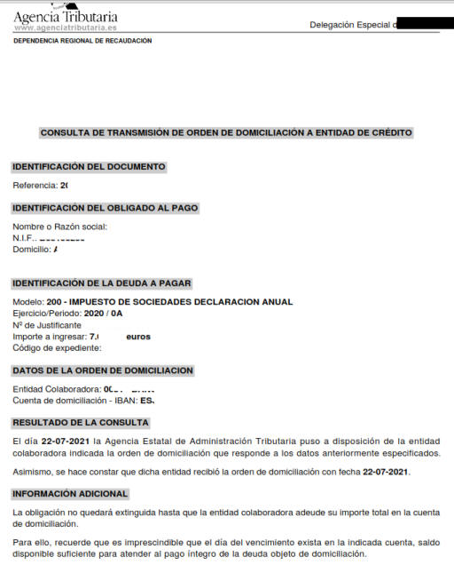 Diligencia Domiciliación