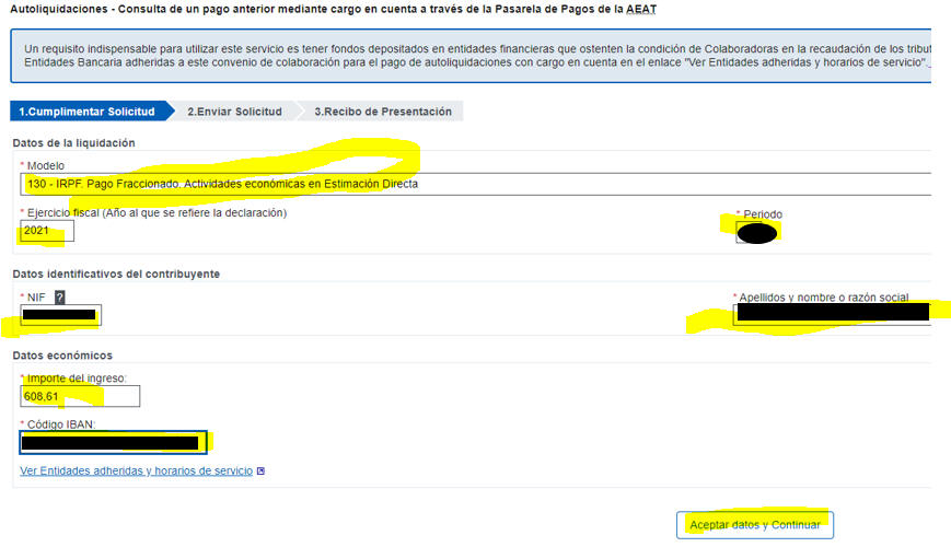 Datos del pago
