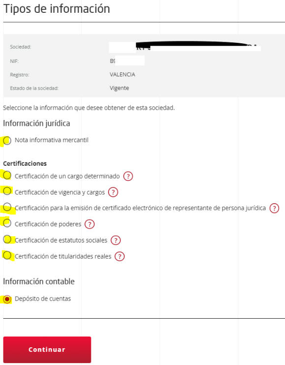 Información a Solicitar
