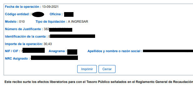 justificante pago