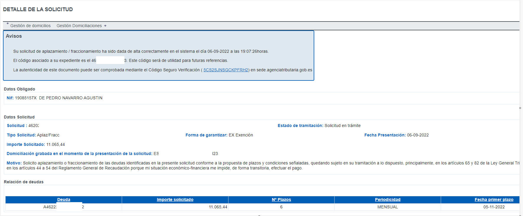 Detalle solicitud
