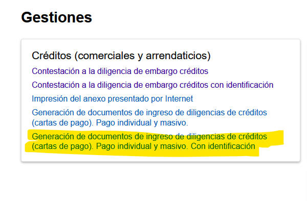 Generar carta de pago
